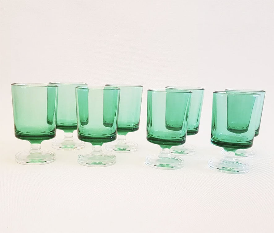 6 Old Luminarc Foot Glasses Light Green H10 cm