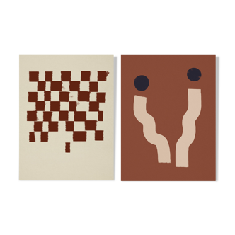 Pair of prints, checkered wall art set of two, 50x70cm
