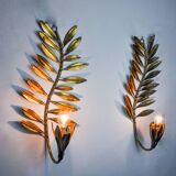 Pair of golden floral sconces by Ferro Arte, Spain, 1980