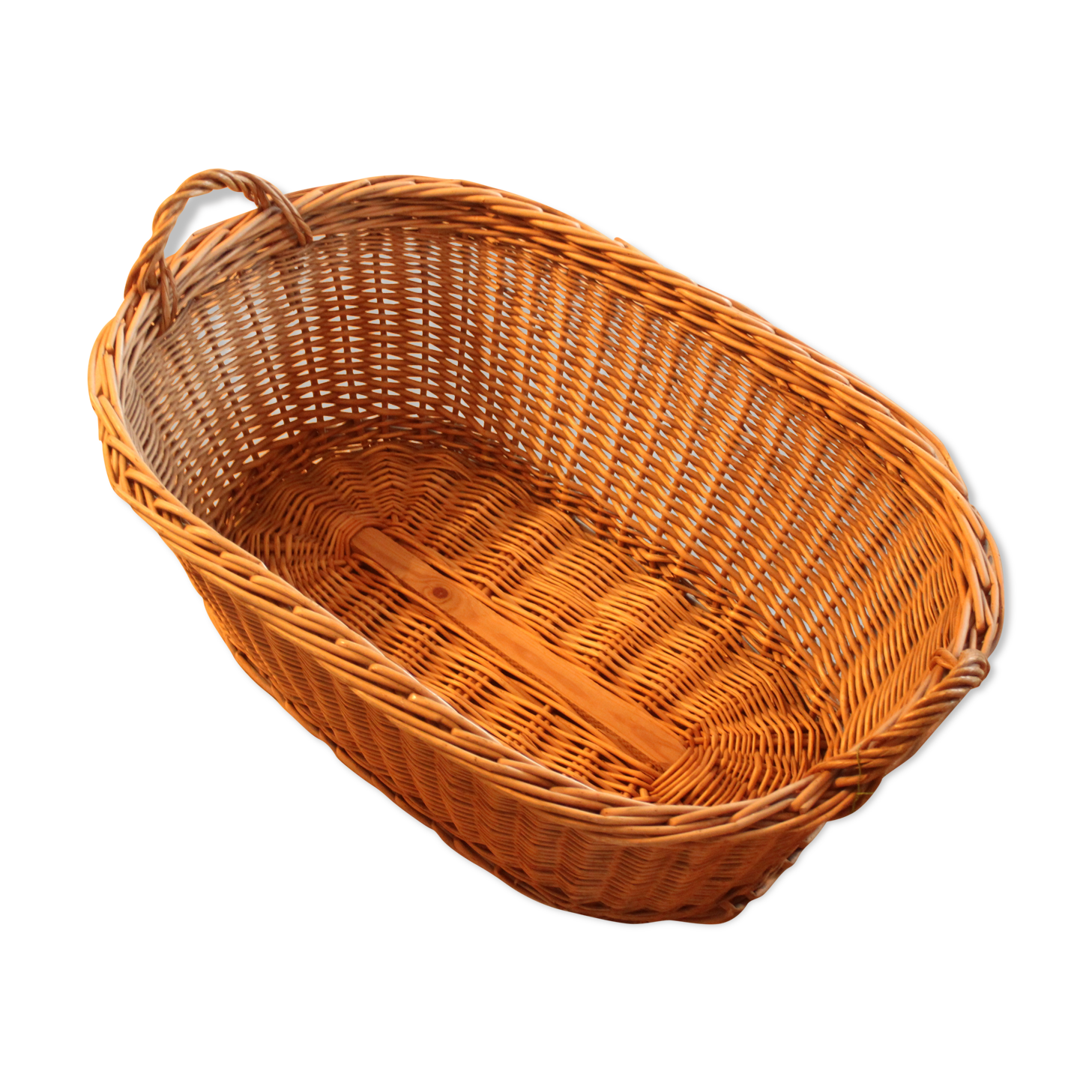 Large wicker laundry basket vintage with two handles