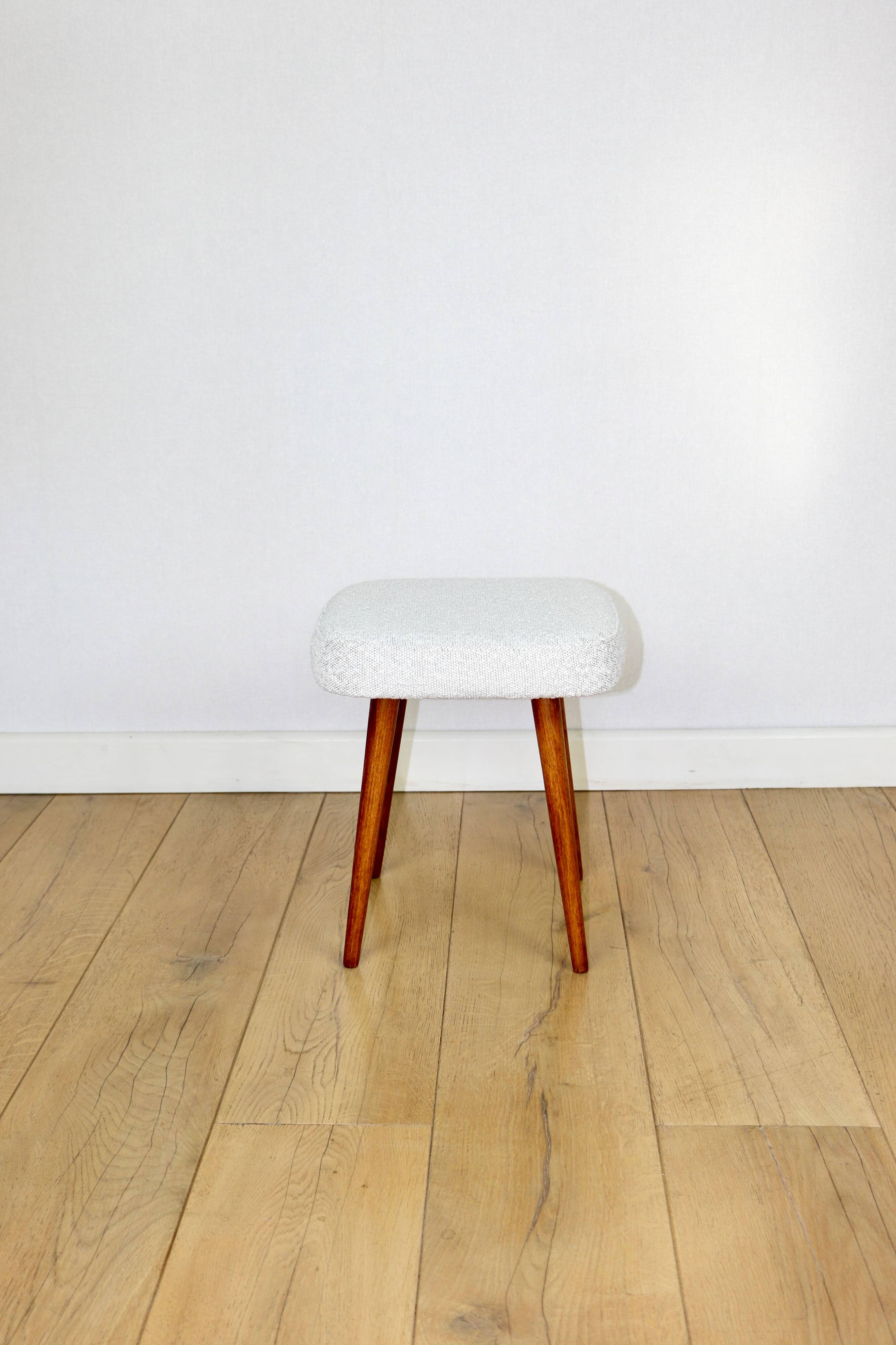 White-cream square stool Ivory vintage PRL 1970s