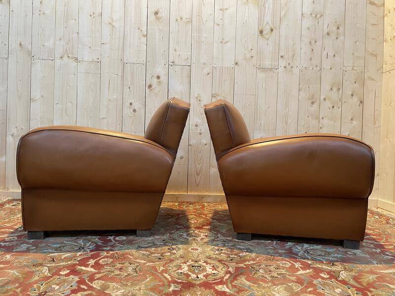 Pair of art deco leather club armchairs