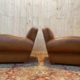 Pair of art deco leather club armchairs