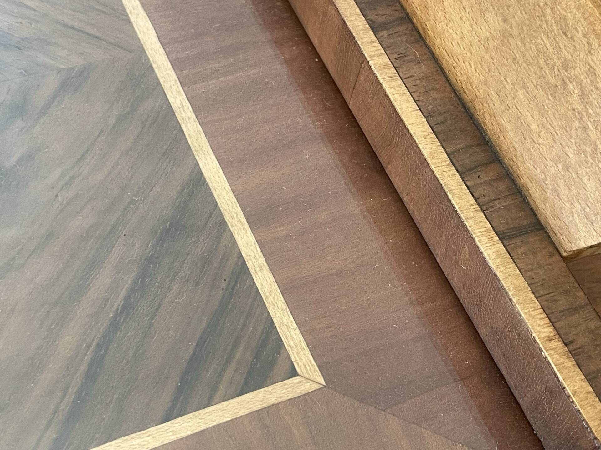 Art Deco service tray in precious wood under glass