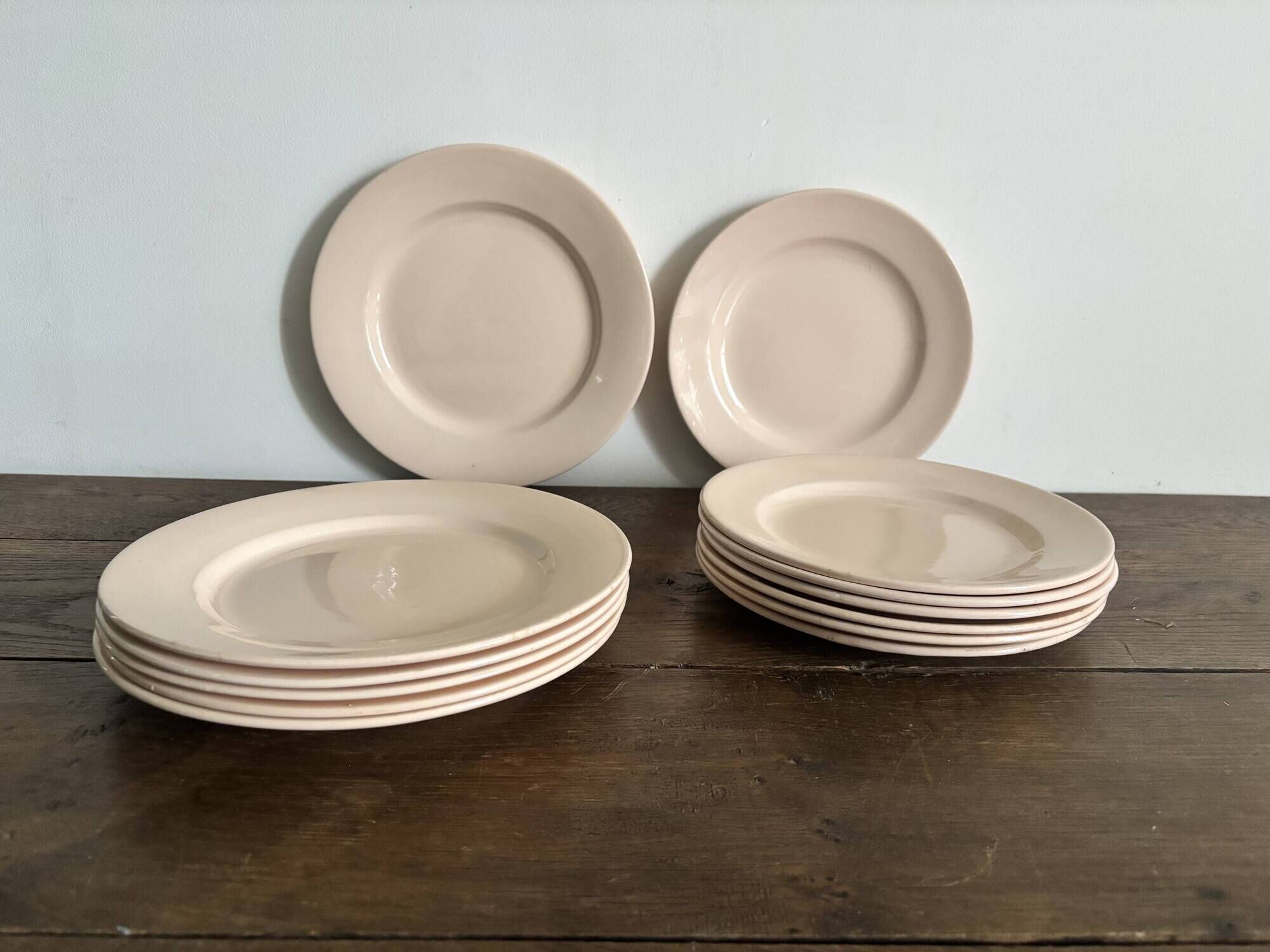 Set of 12 vintage plates Digoin Sarreguemines – Powder pink