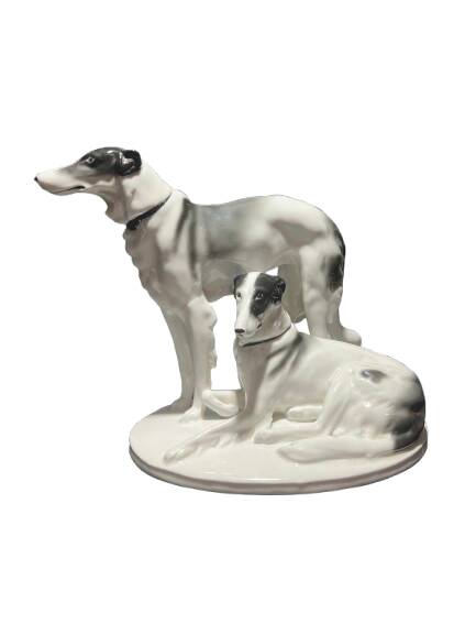 Sculpture representing two ceramic dogs