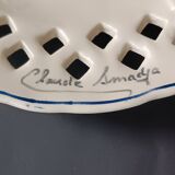 Vintage painted ceramic wall plate with cut-out design by Claude Smadja.