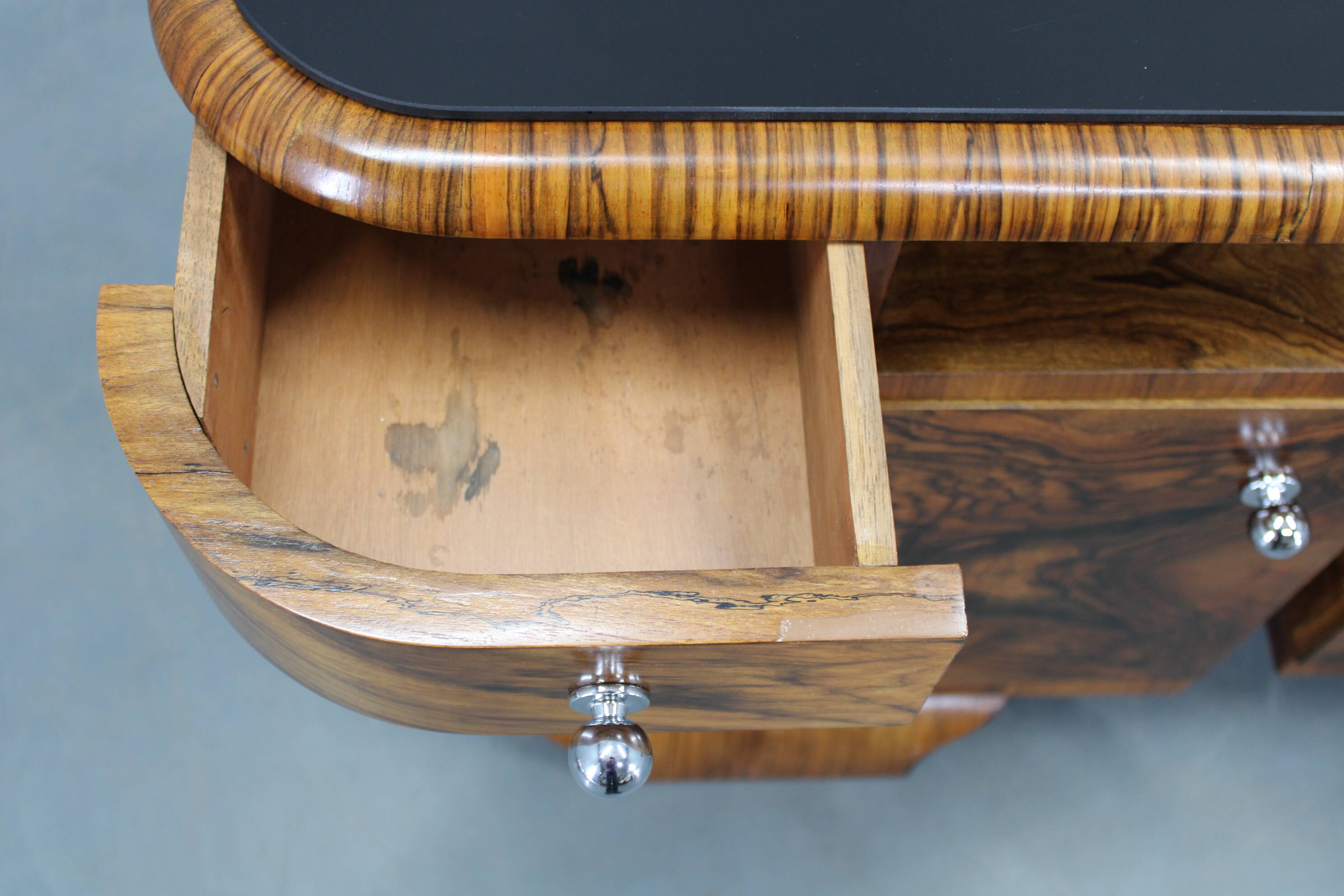 Pair of Art Deco walnut bedside tables from the 1930s.