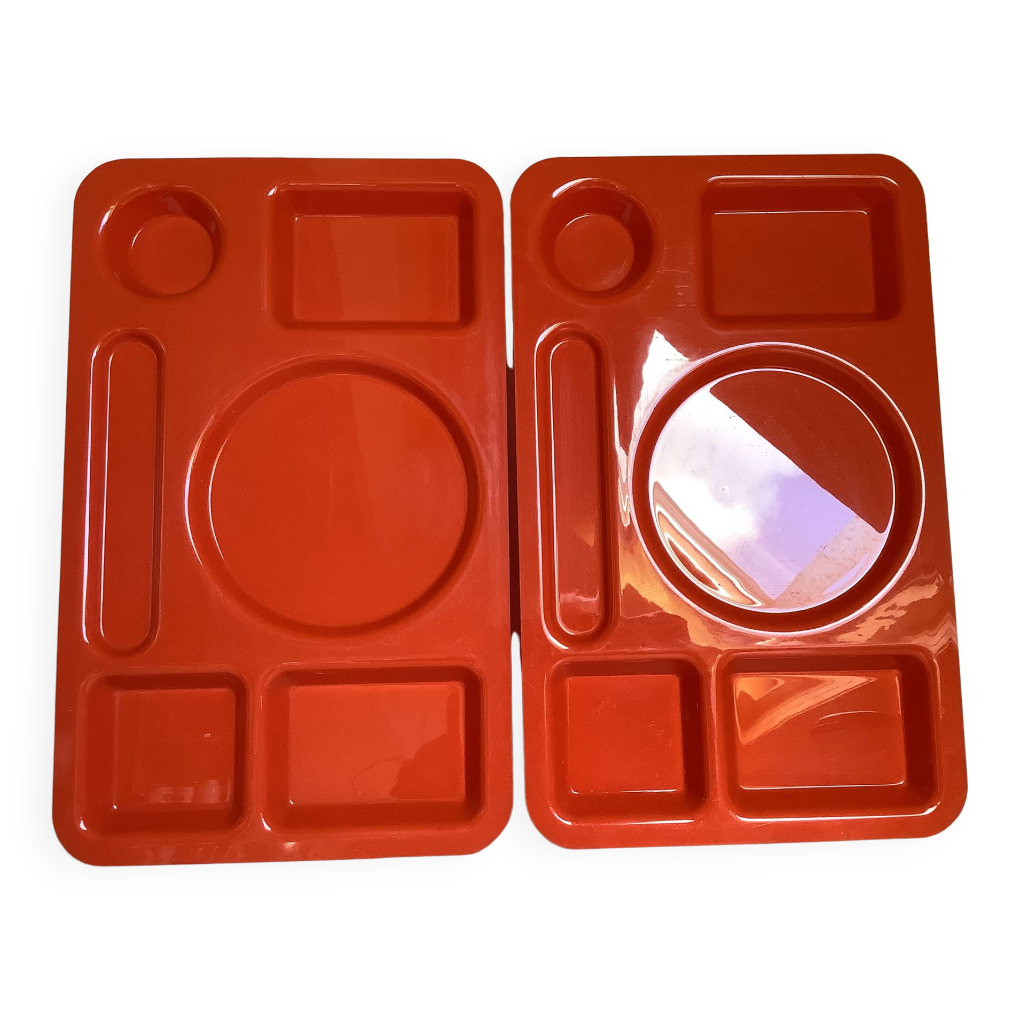 Pair of orange guzzini meal trays