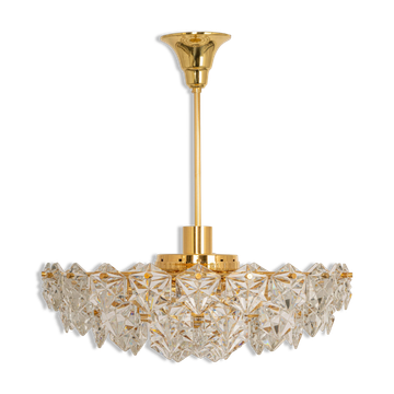 Chandelier, brass and crystal glass by Kinkeldey, Germany, 1970s.