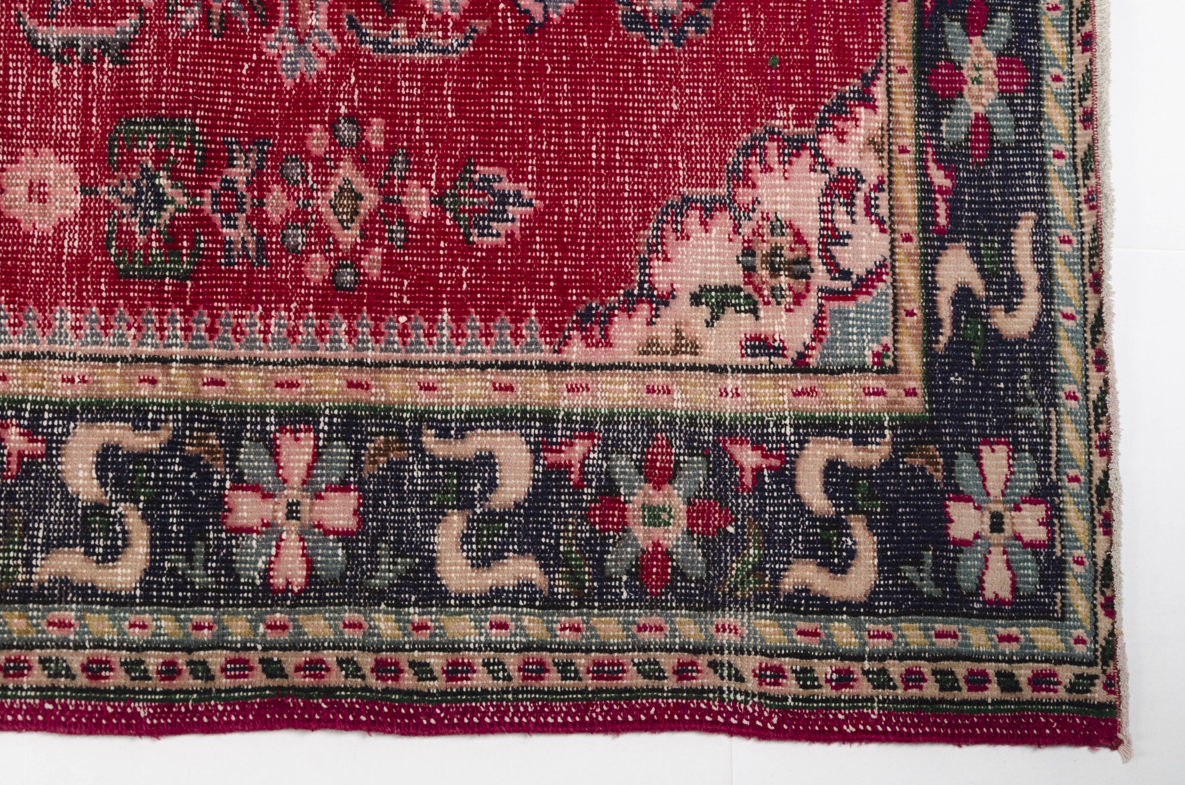 Red Geometric Oushak Handknotted Rug