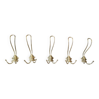 set of 5 antique gold metal hooks