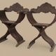 Pair of antique Savonarole armchairs in Renaissance style.