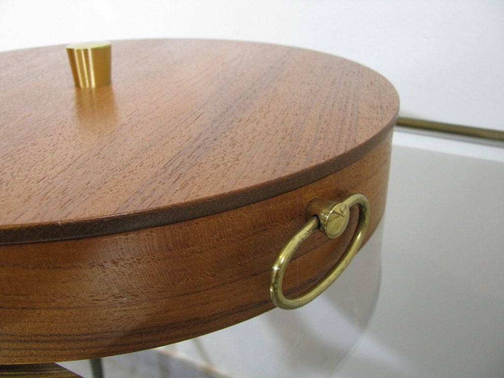 Mid century sewing box with / asystent / Service platform  teak 1960/70s