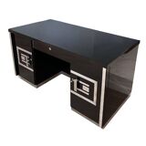 Art Deco Desk in Black Lacquer, Walnut & Metal, France, 1930s-1940s