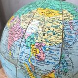 World map wooden base