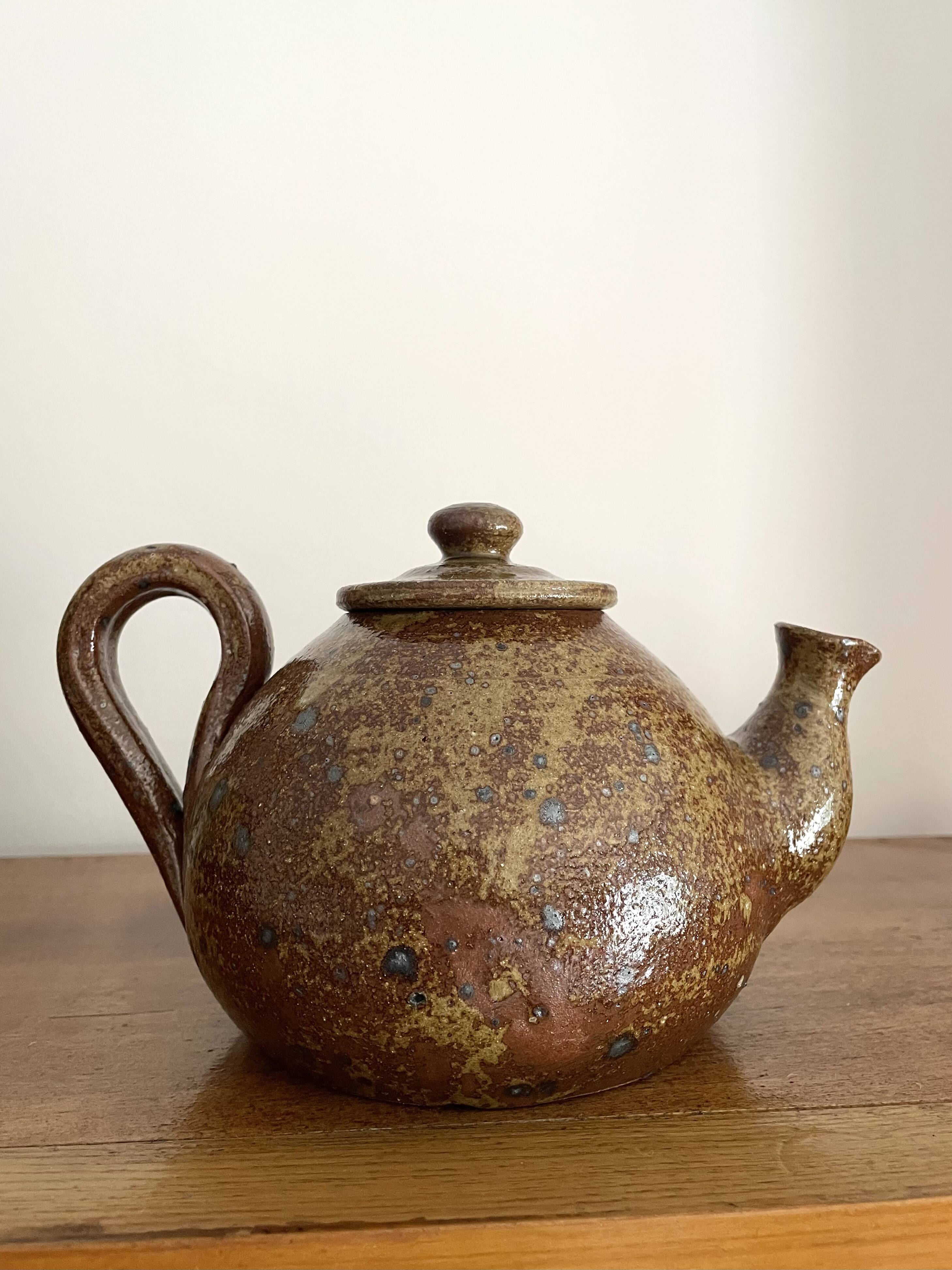 Théière avec 2 tasse à café en grès design vintage