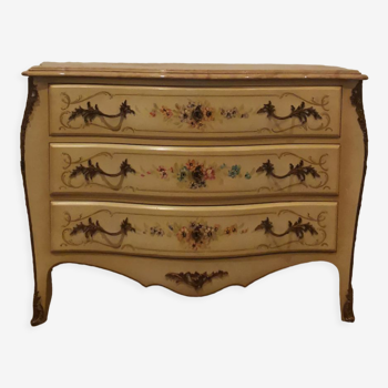 Commode peinte fleurs coquille d'œufs Italie XX