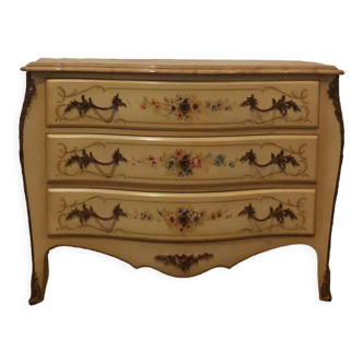 Commode peinte fleurs coquille d'œufs Italie XX