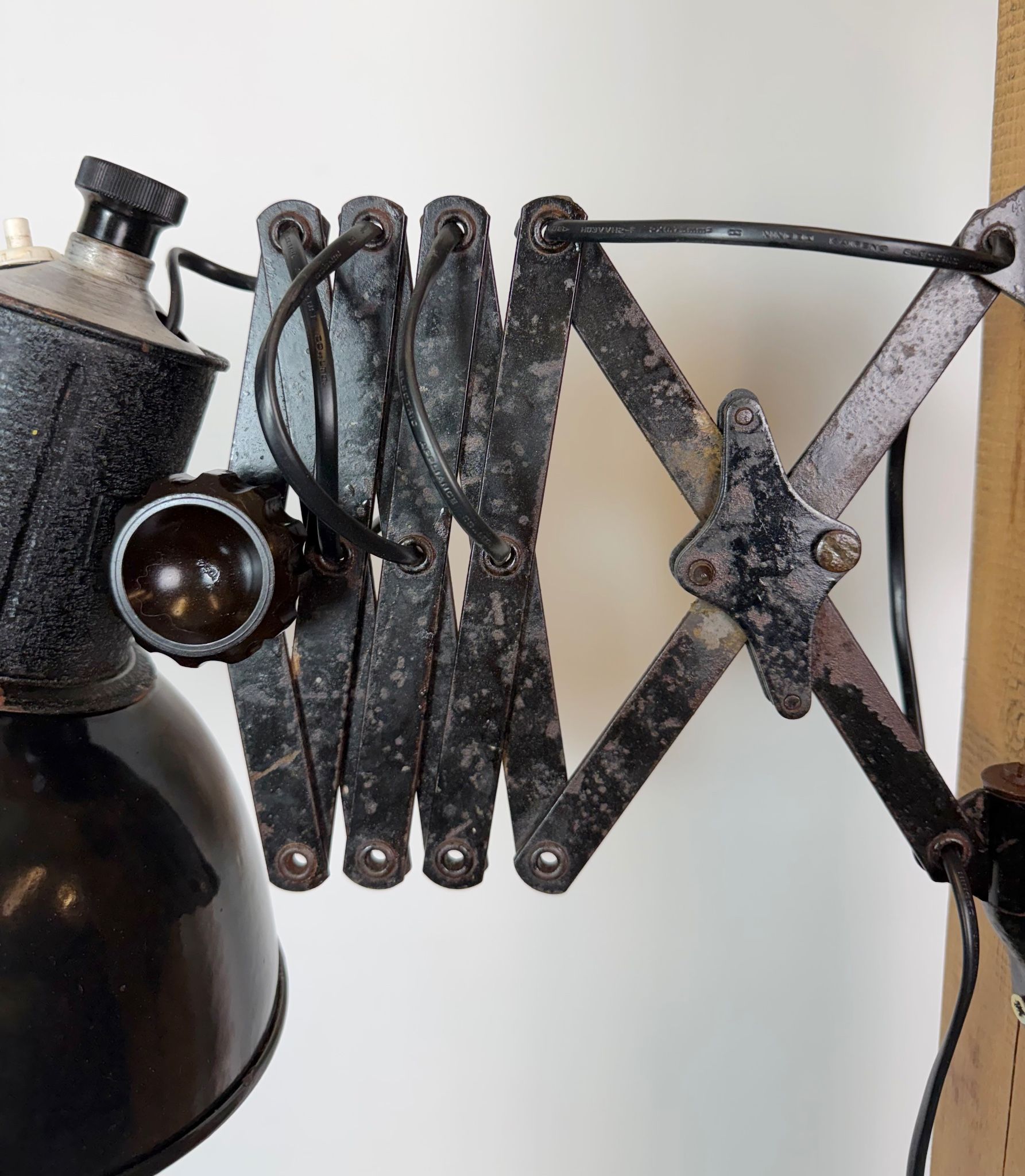 Industrial Black Enamel Scissor Wall Lamp, 1950s