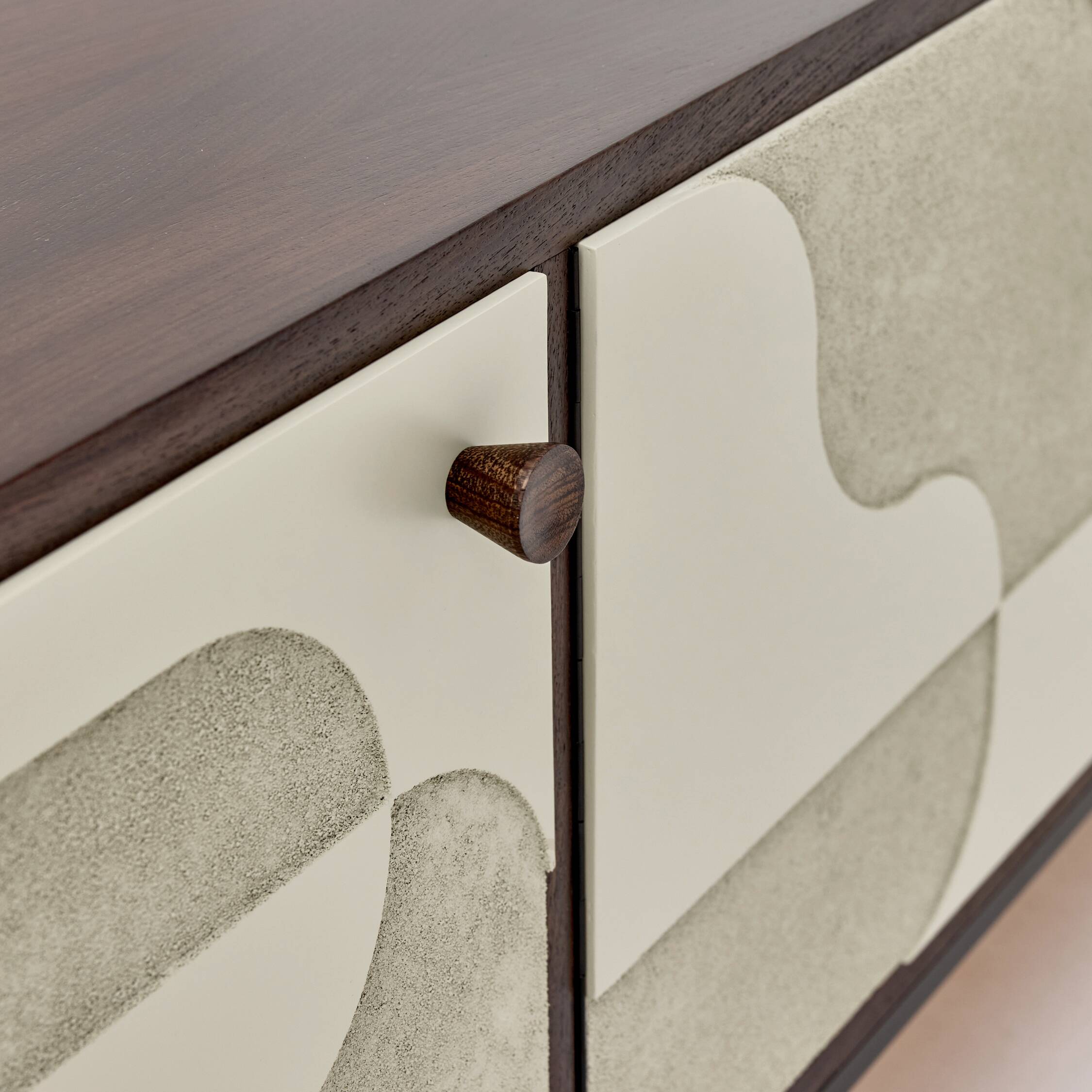 Vintage sideboard with handmade relief surface, metal, Germany, 1960s