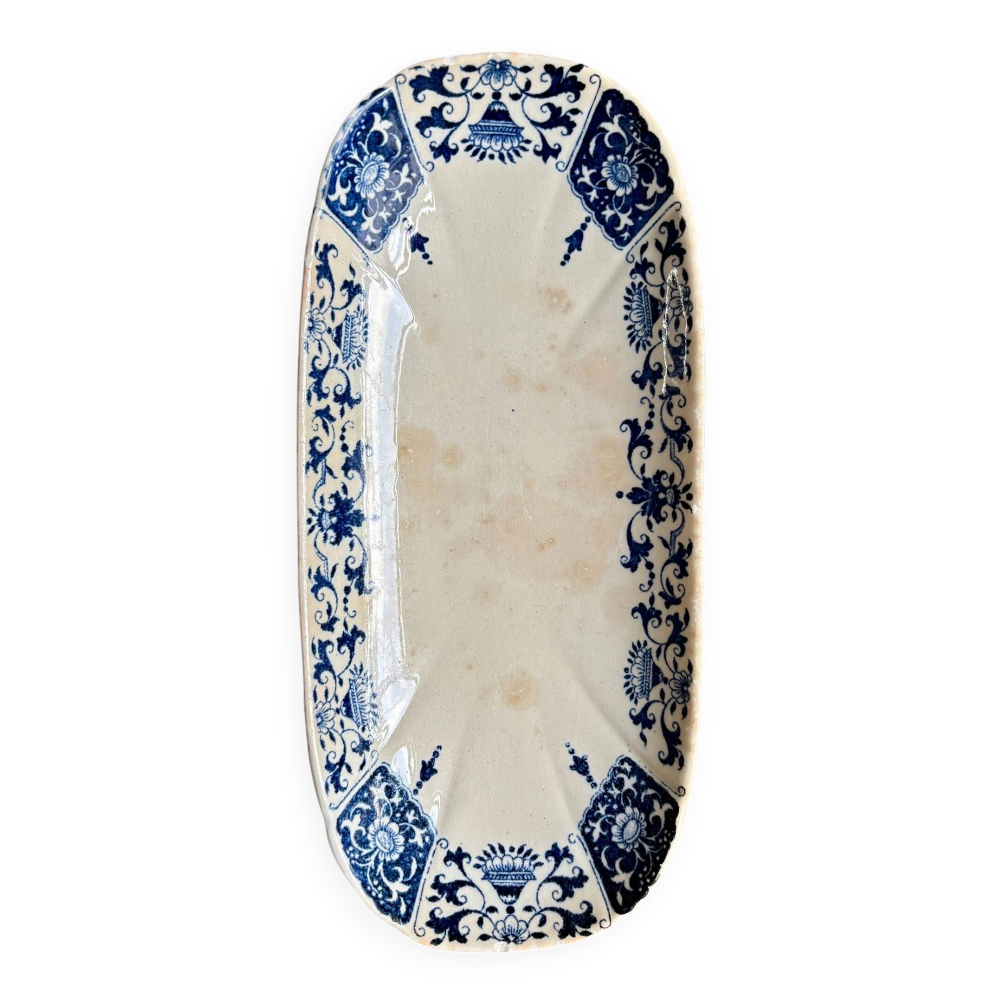 Ravier Gien in blue ironstone, "Ibis bleu" service.