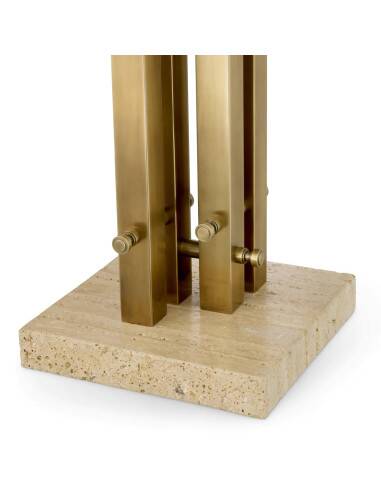 Pair of modern table lamps, vintage brass finish, travertine base.