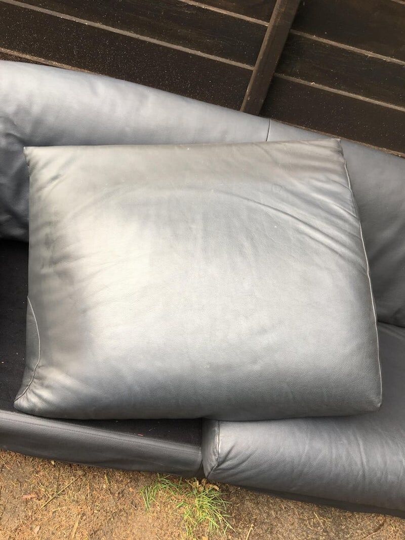 Blue-Grey Leather Sofa by Saporiti, 1980s