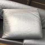Blue-Grey Leather Sofa by Saporiti, 1980s