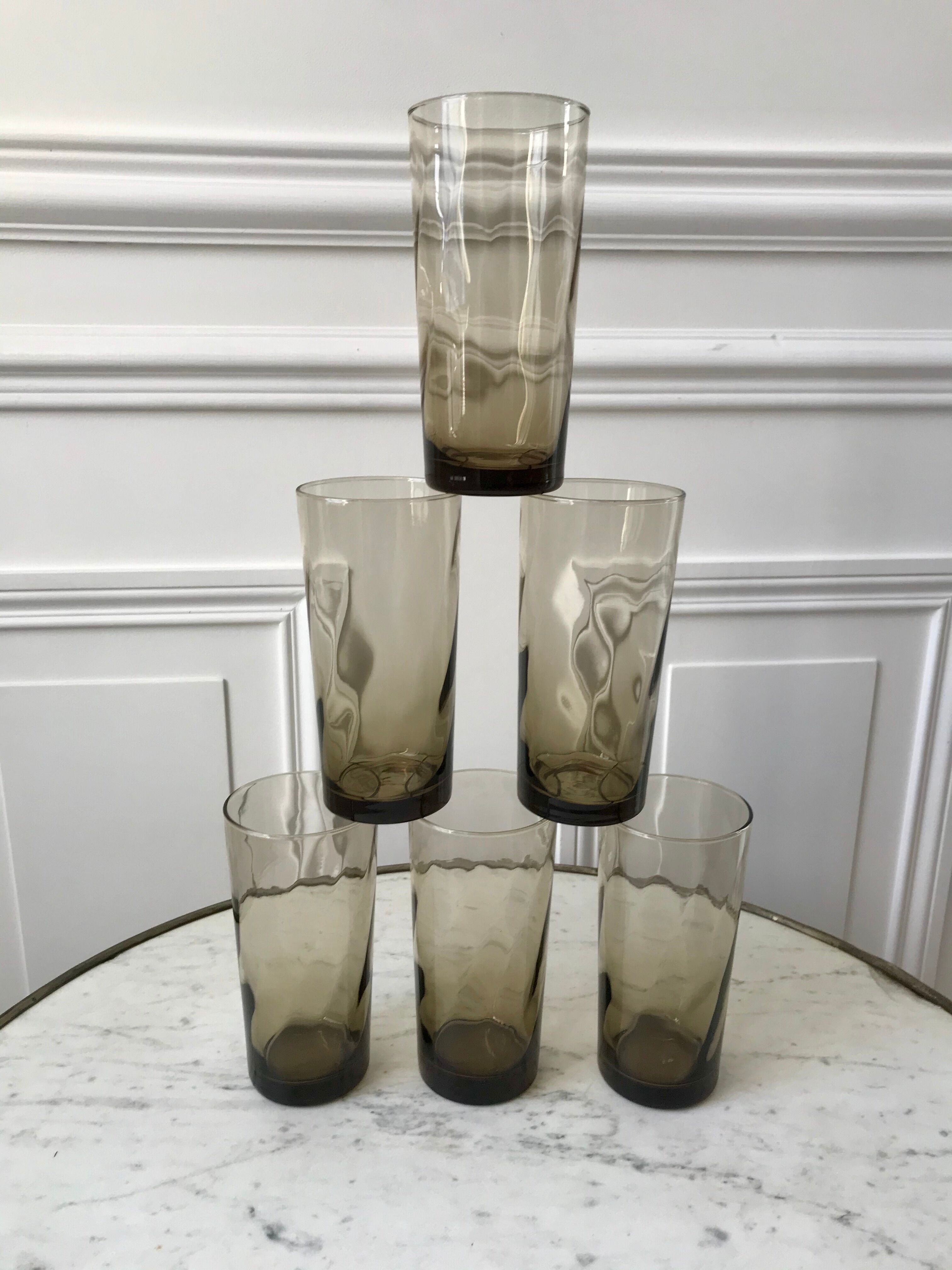 Set of 6 glasses smoked long drink 70s