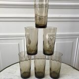 Set of 6 glasses smoked long drink 70s