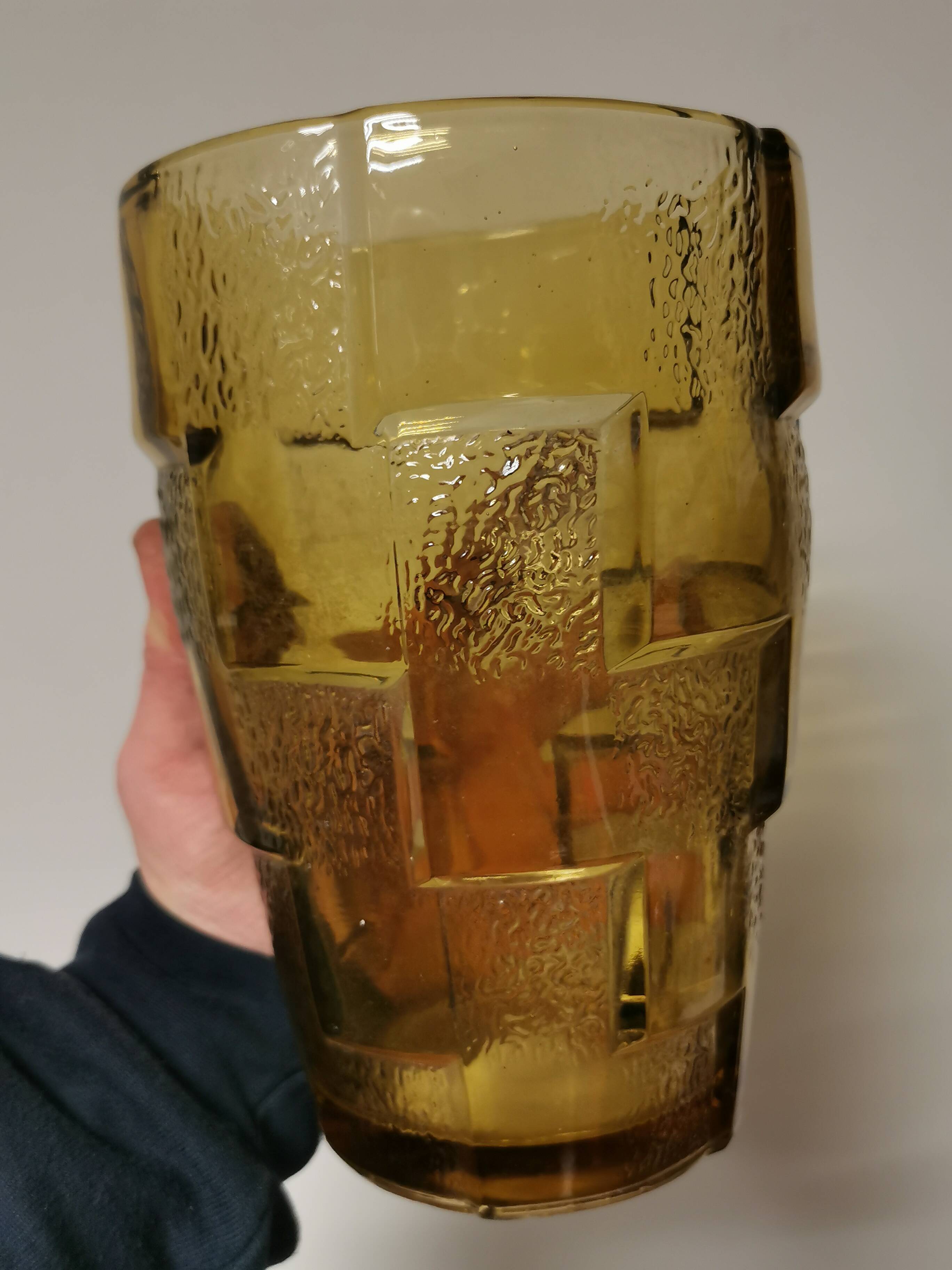 Stylized yellow glass vase, art deco