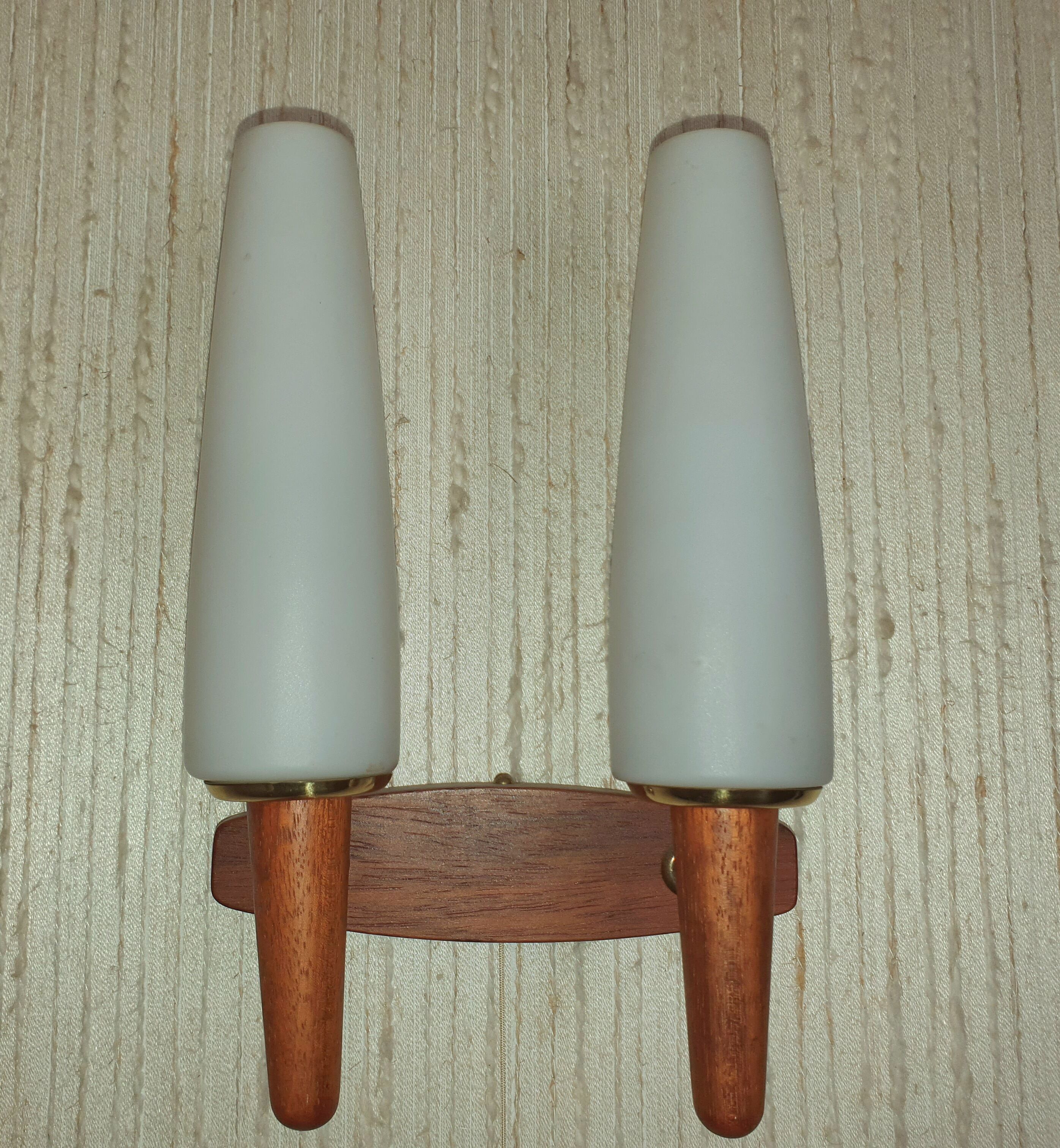 Pair of Scandinavian teak wall lamps with 2 burners 1960