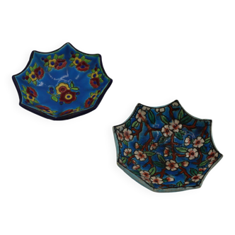 Duo of Longwy enamel saucers