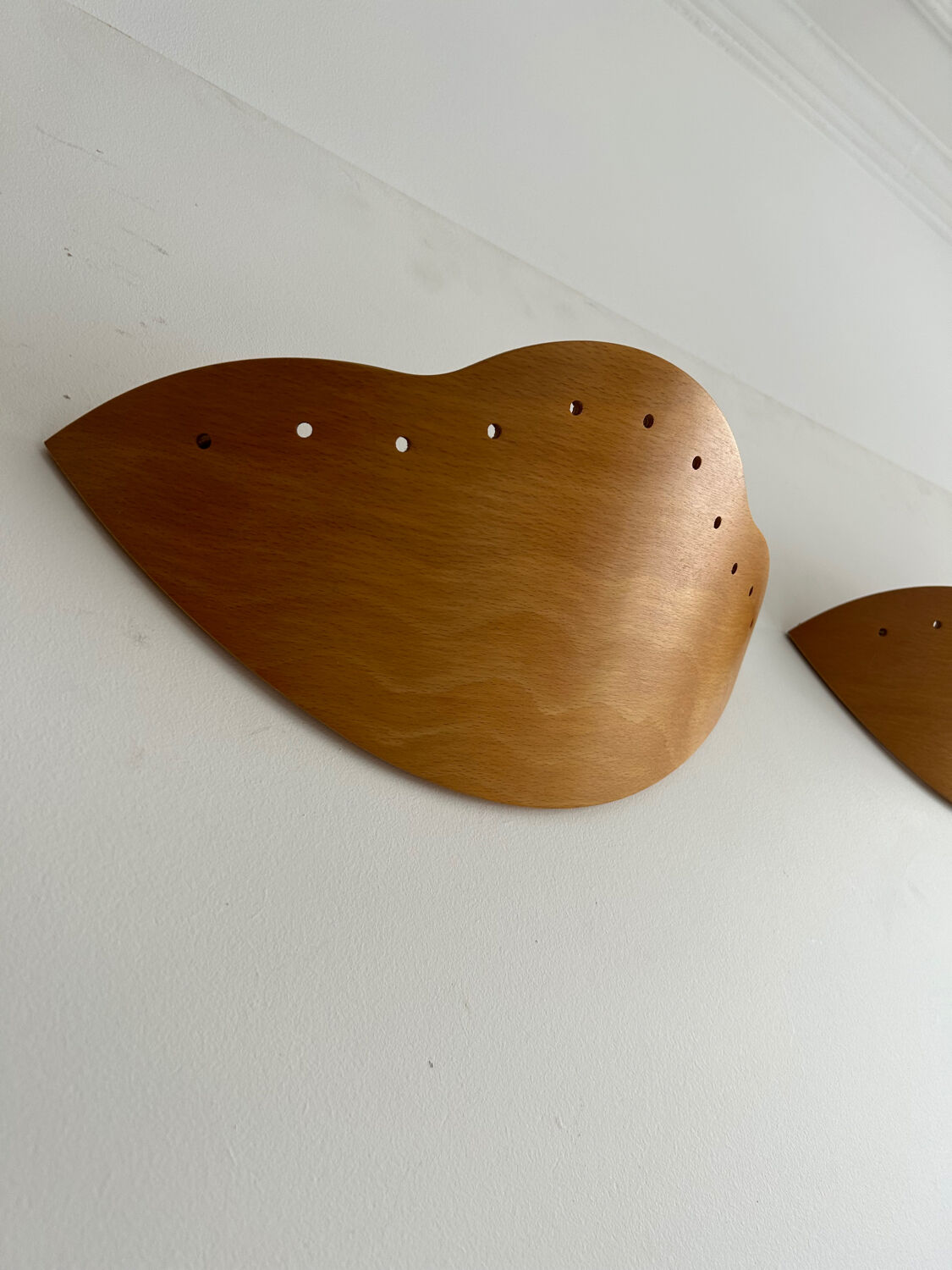 Pair of vintage wall lamps in wood France 1980