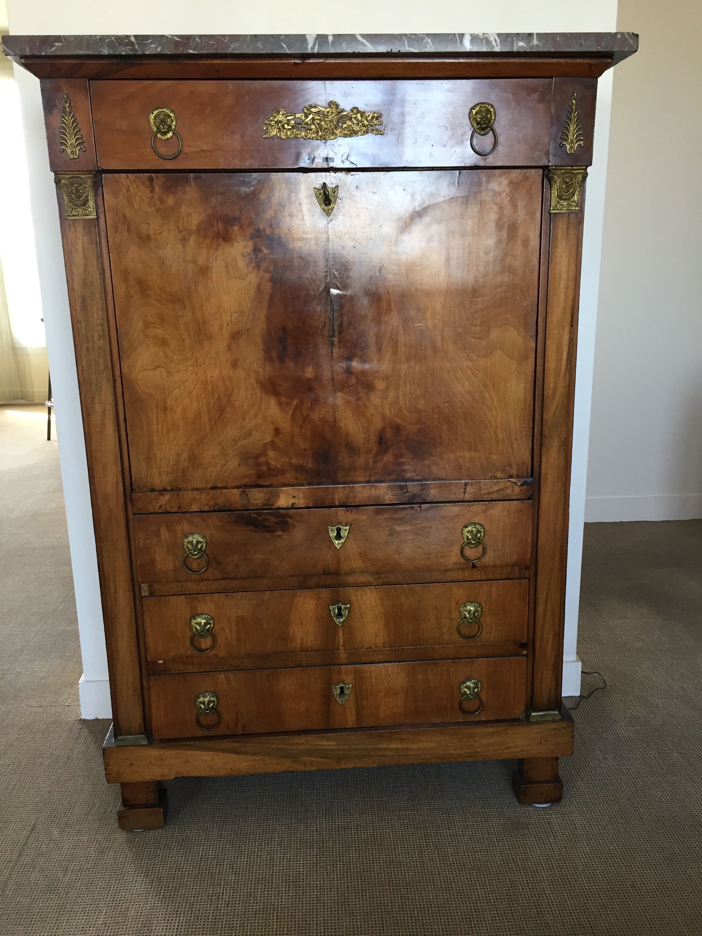 Napoleon III period secretary for wood and marble
