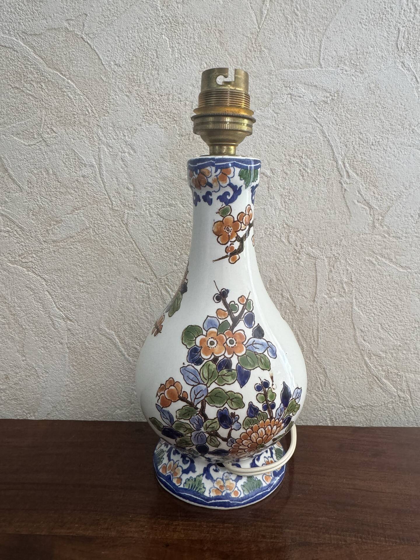 Table lamp in Gien earthenware - "Peacock" decor hand-painted