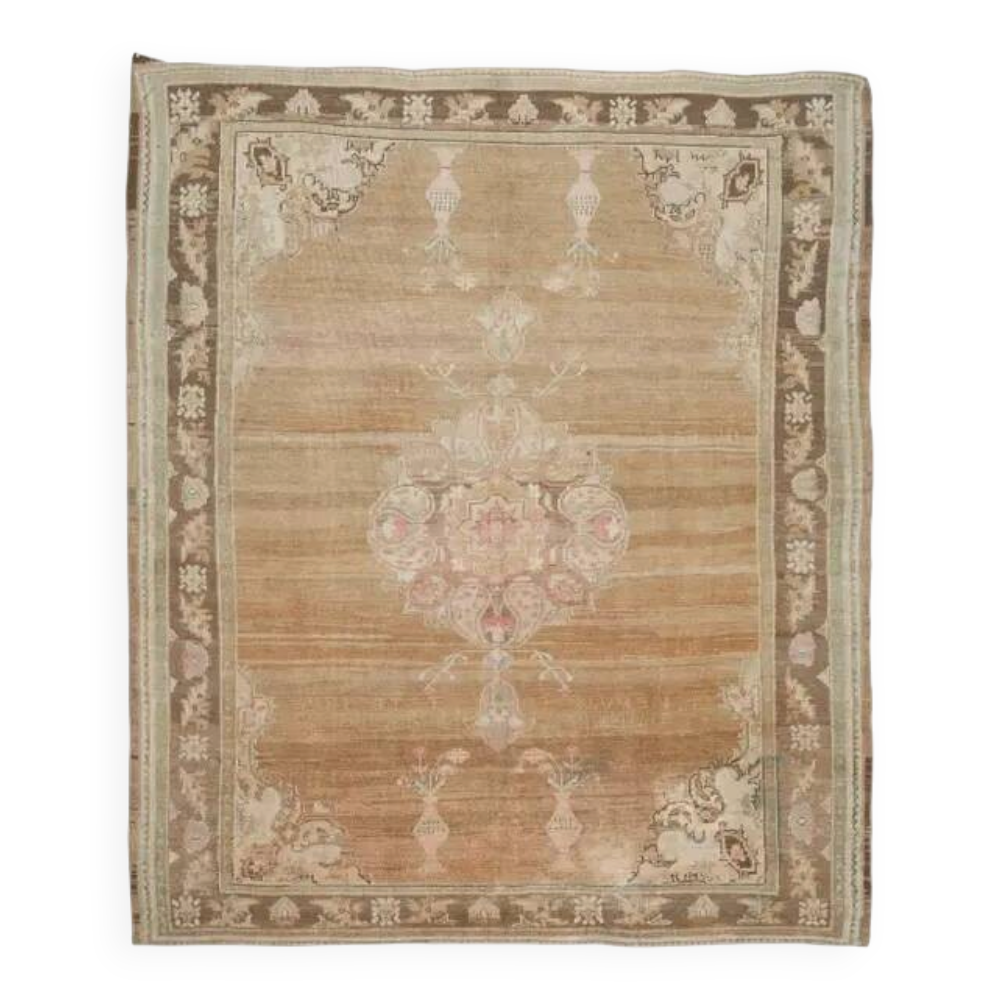 Vintage Turkish Hand-Knotted Wool Cotton Brown Area Rug 69x71