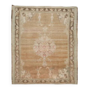 Vintage Turkish Hand-Knotted Wool Cotton Brown Area Rug 69x71