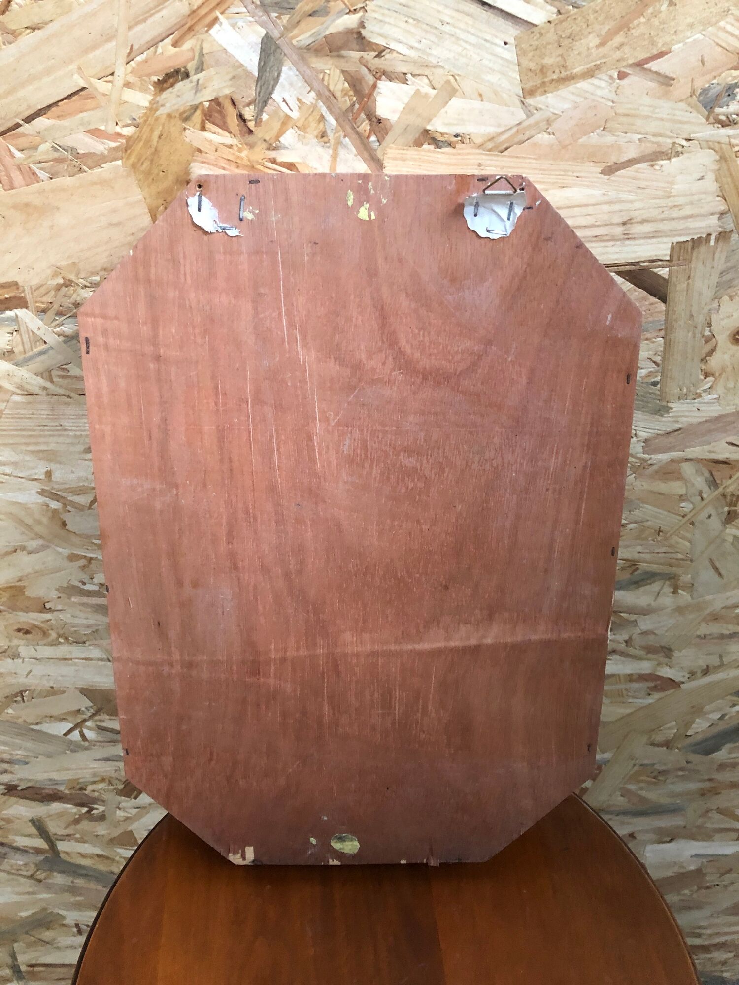Old hanging showcase 22 wooden boxes red background