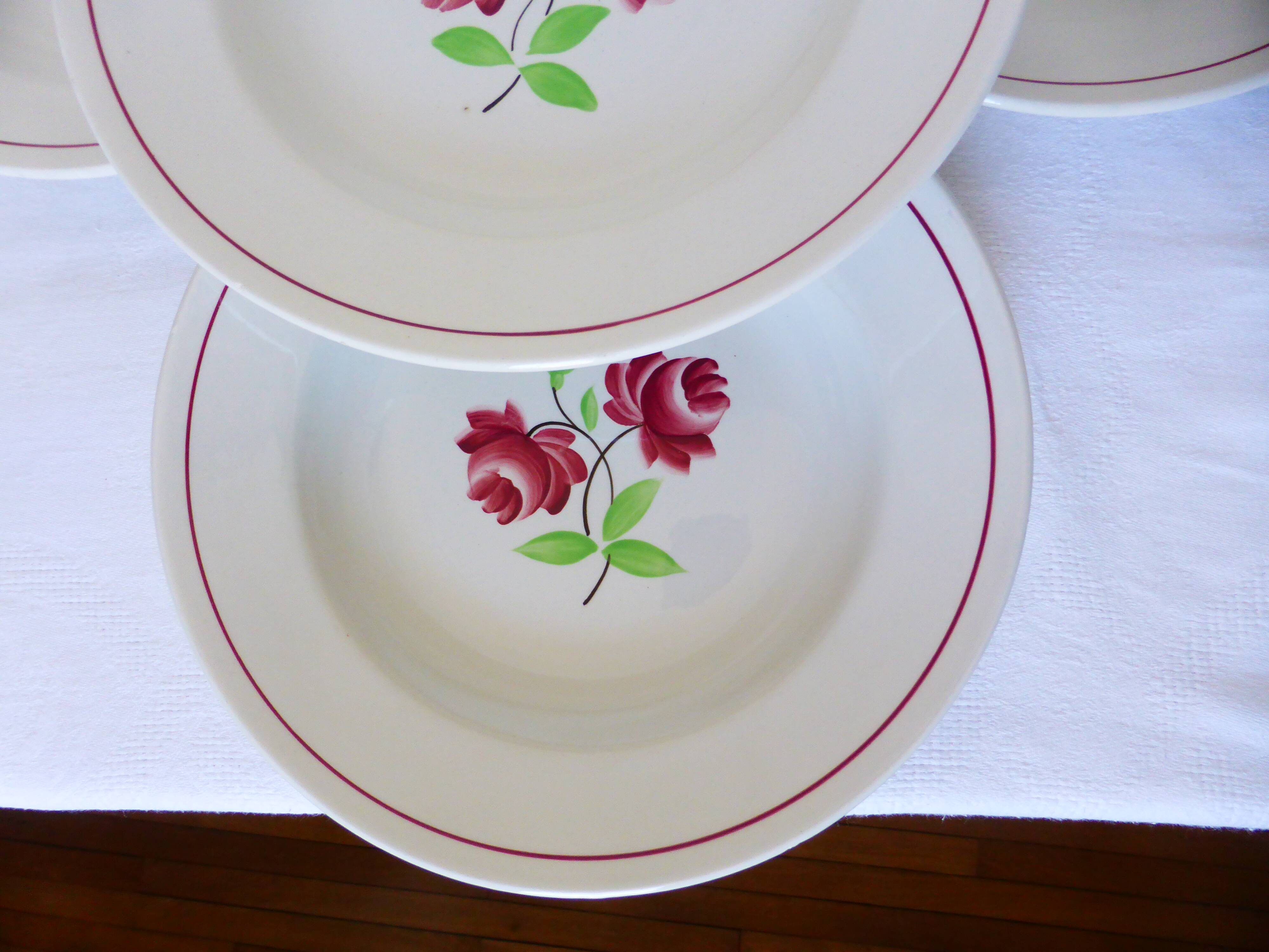 4 K and G Luneville soup plates, Rose Mai model 2106204
