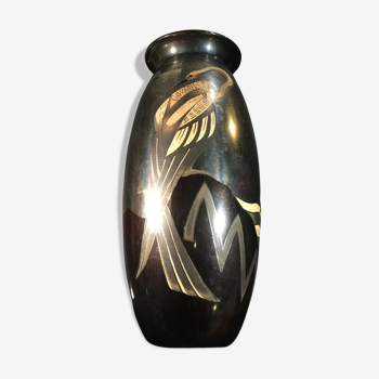 Art Deco vase by L. Gerfaux in copperware, polychrome silver copper, from the Art Deco period around 1930.
