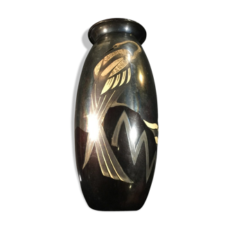 Art Deco vase by L. Gerfaux in copperware, polychrome silver copper, from the Art Deco period around 1930.