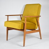 Polish vintage armchair "Fox" designed by H. Lis, fully renovated, 60s, yellow velvet-golden autumn