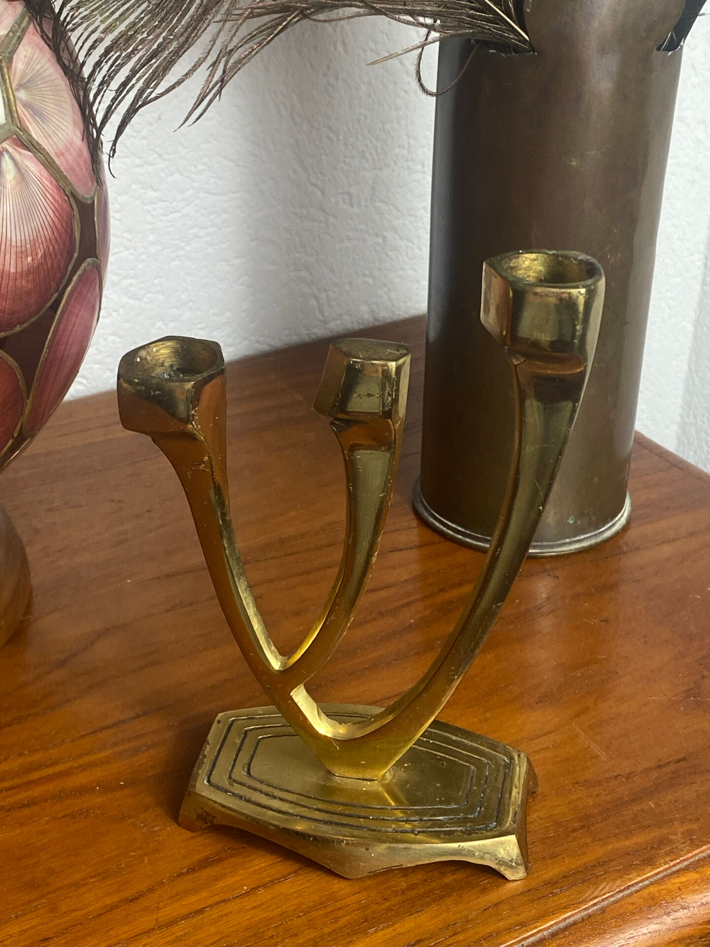 Chandelier, brutalist menorah, Wainberg, in brass.