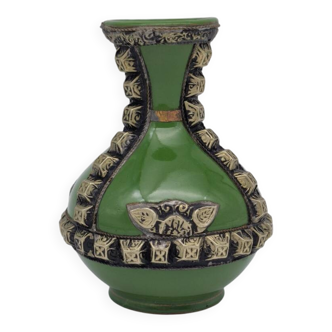 Antique green glazed ceramic vase with relief decoration – Europe