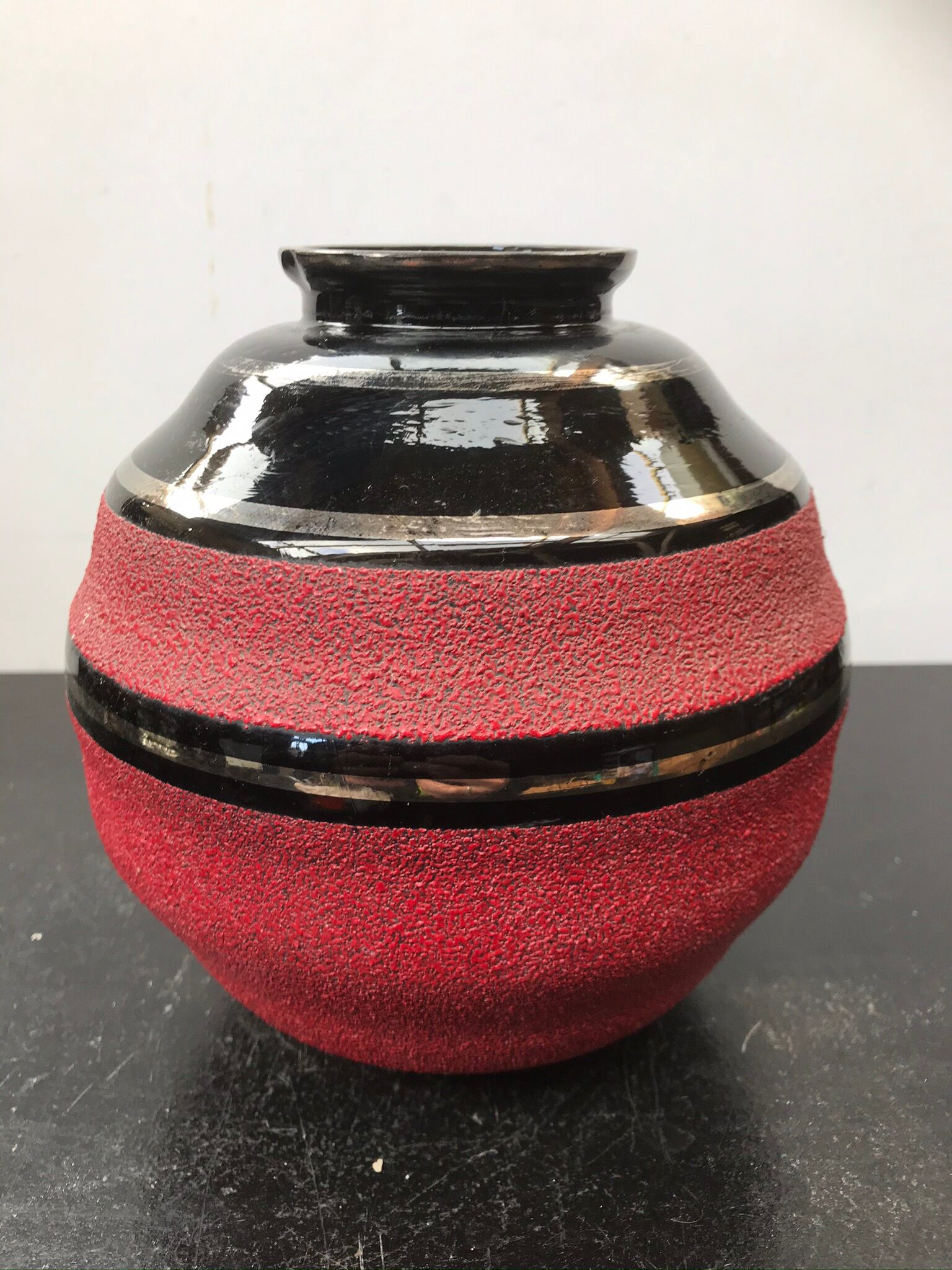 Ancient vase ball art deco glass opalin black - deco red vintage