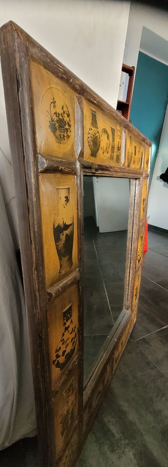 Chinese-inspired wooden mirror