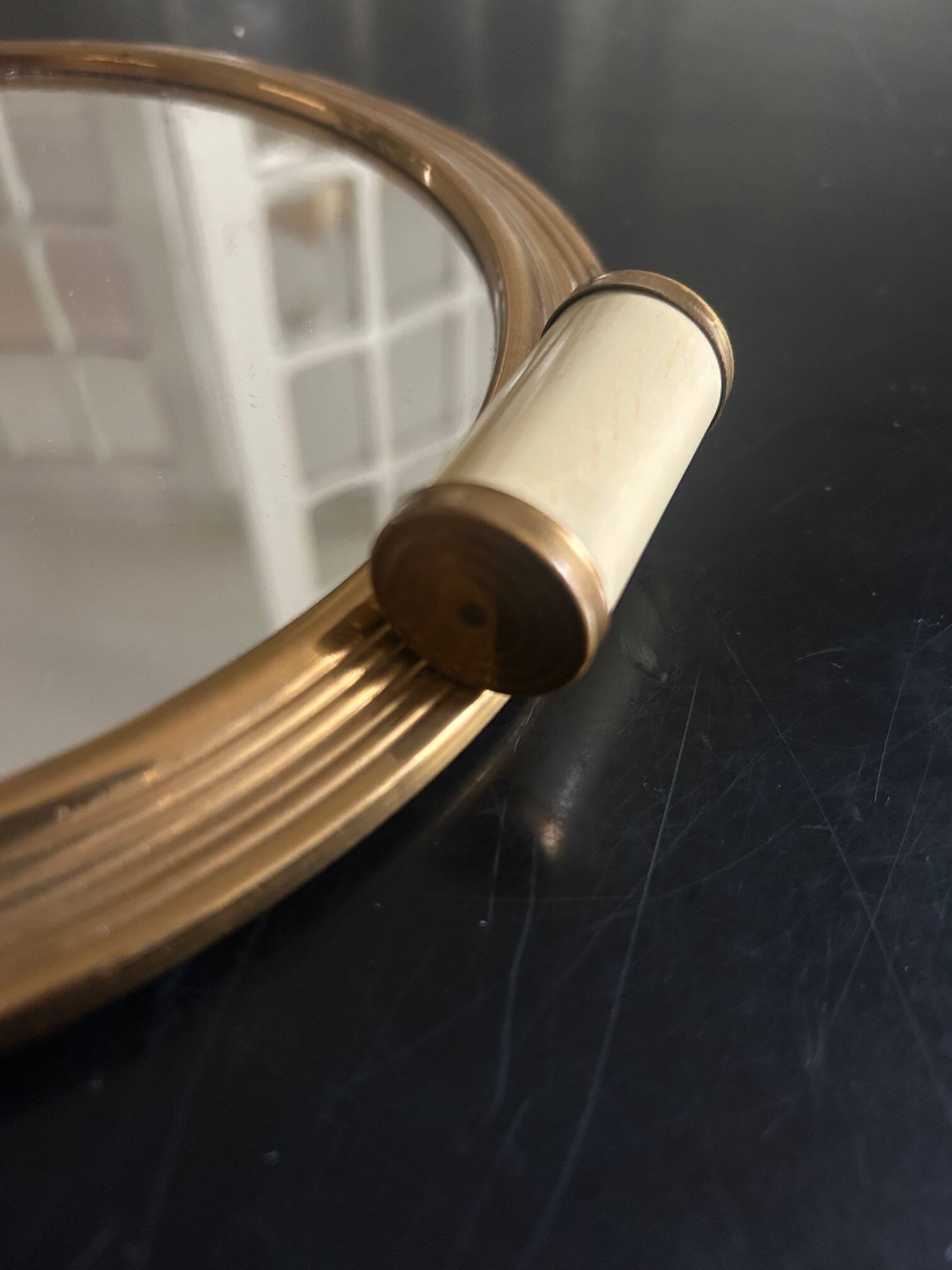 Art Deco mirror and brass tray