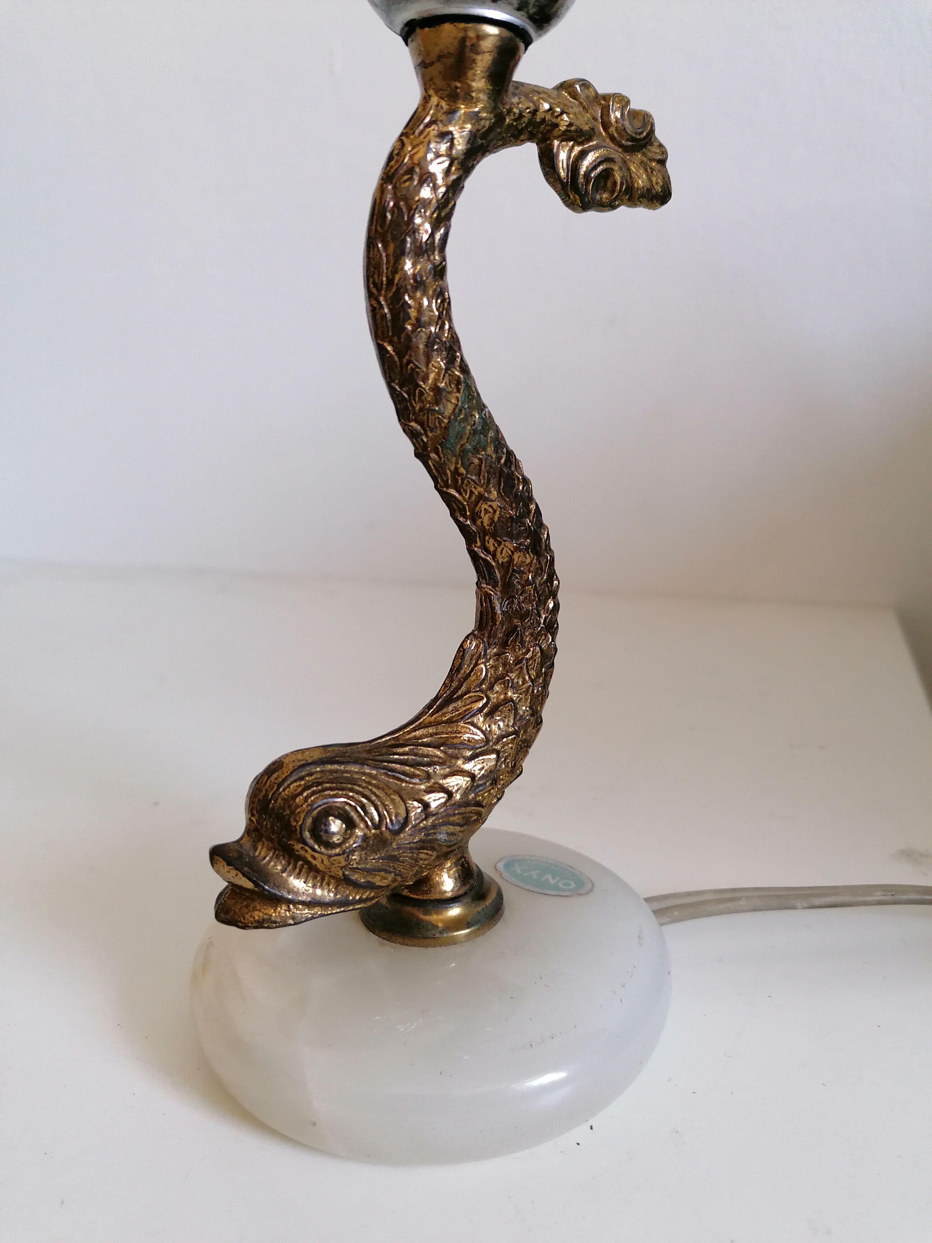 Onyx fish lamp foot and golden metal